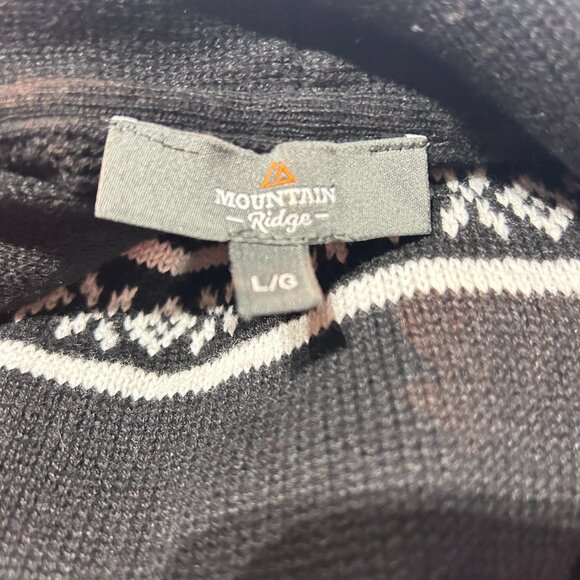 Mountain Ridge Black Cardigan Abstract Knit Sz L Cozy Eclectic Cabincore Cotton - Picture 4 of 5